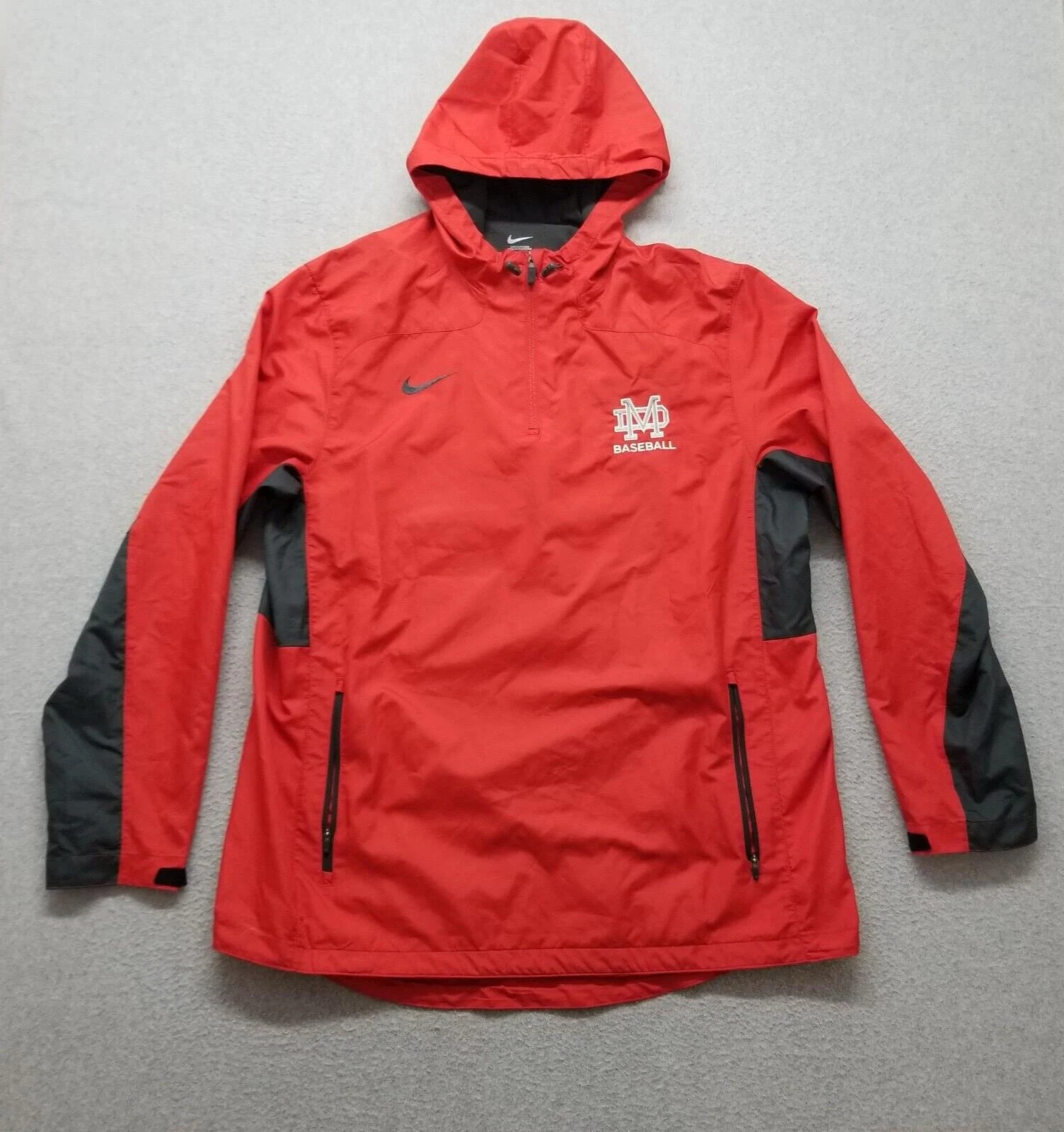 Nike Jacket Mens XL Red Zip Pockets Hooded Baseball Windbreaker