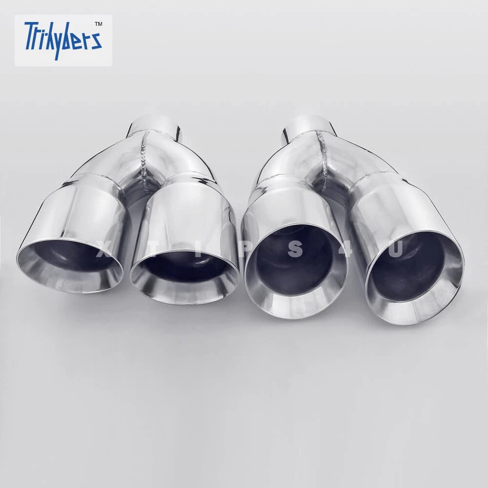 Pair Quad Out 3" In Dual 4" Out 11.8 Long Dual Wall Stainless Steel Exhaust Tips - Image 2 of 4