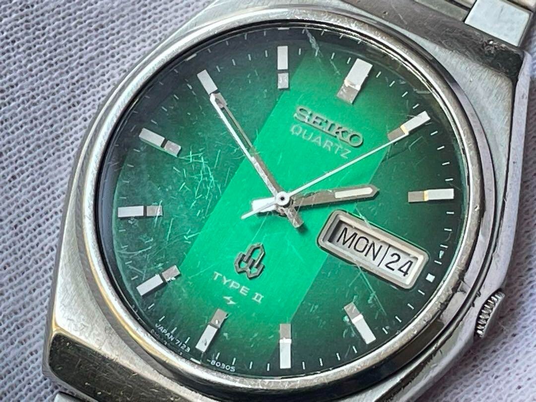 ■SEIKO セイコー TYPEⅡ 腕時計 7123-8070 文字盤グリーン □SEIKO セイコー TYPEⅡ 腕時計 7123-8070 文字盤グリーン 時計