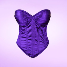 Women Purple Satin Corset Top Strapless Bustier Boned Waist Trainer Partywear