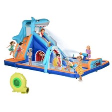 6 in 1 Shark-Themed Bouncy Castle Inflatable Water Park w/ Slide Pool Trampoline