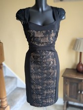 Phase Eight 12 Black Lace Front Slimming Panels Knee Length Pencil Dress