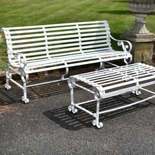 Cream Outdoor Traditional Metal Garden Patio Park Bench and Table Furniture
