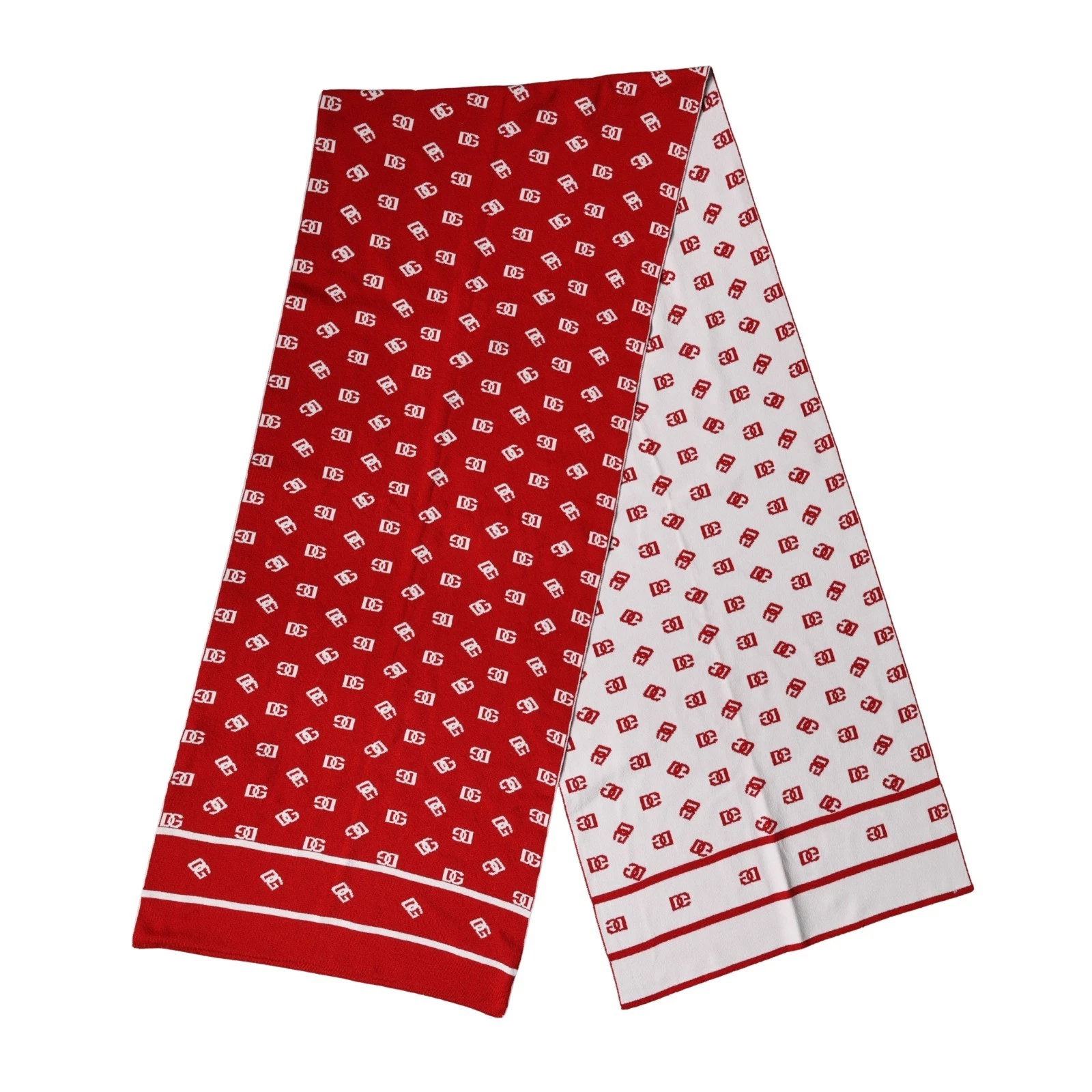 DOLCE & GABBANA Men Scarf Red White Logo Print Foulard 201cm x 40.5cm RRP 680usd
