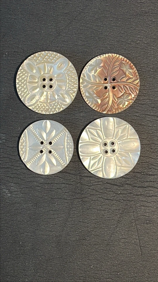Швабра перламутровая резная устрица антикварная викторианская кнопка лот из 4 винтажных раковин - Изображение 4 из 4