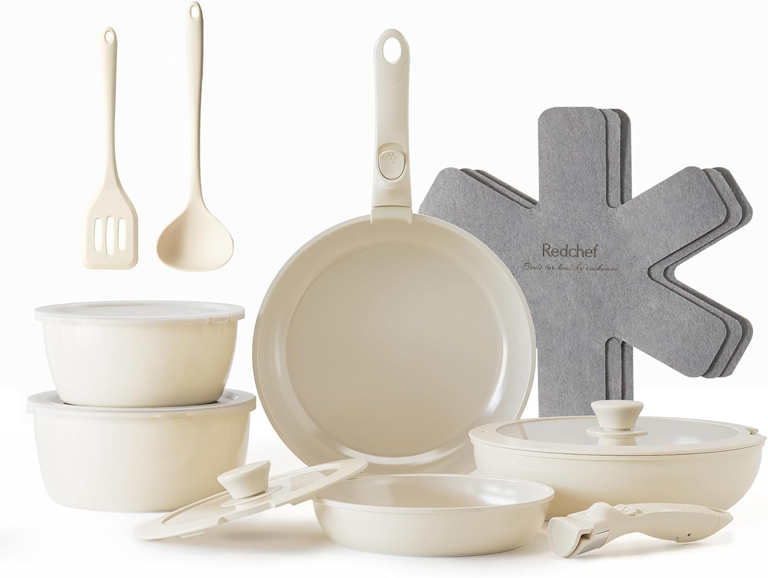 Set Di Pentole Da 16 Pezzi, Antiaderente in Ceramica, Con Manici Rimovibili, Pad