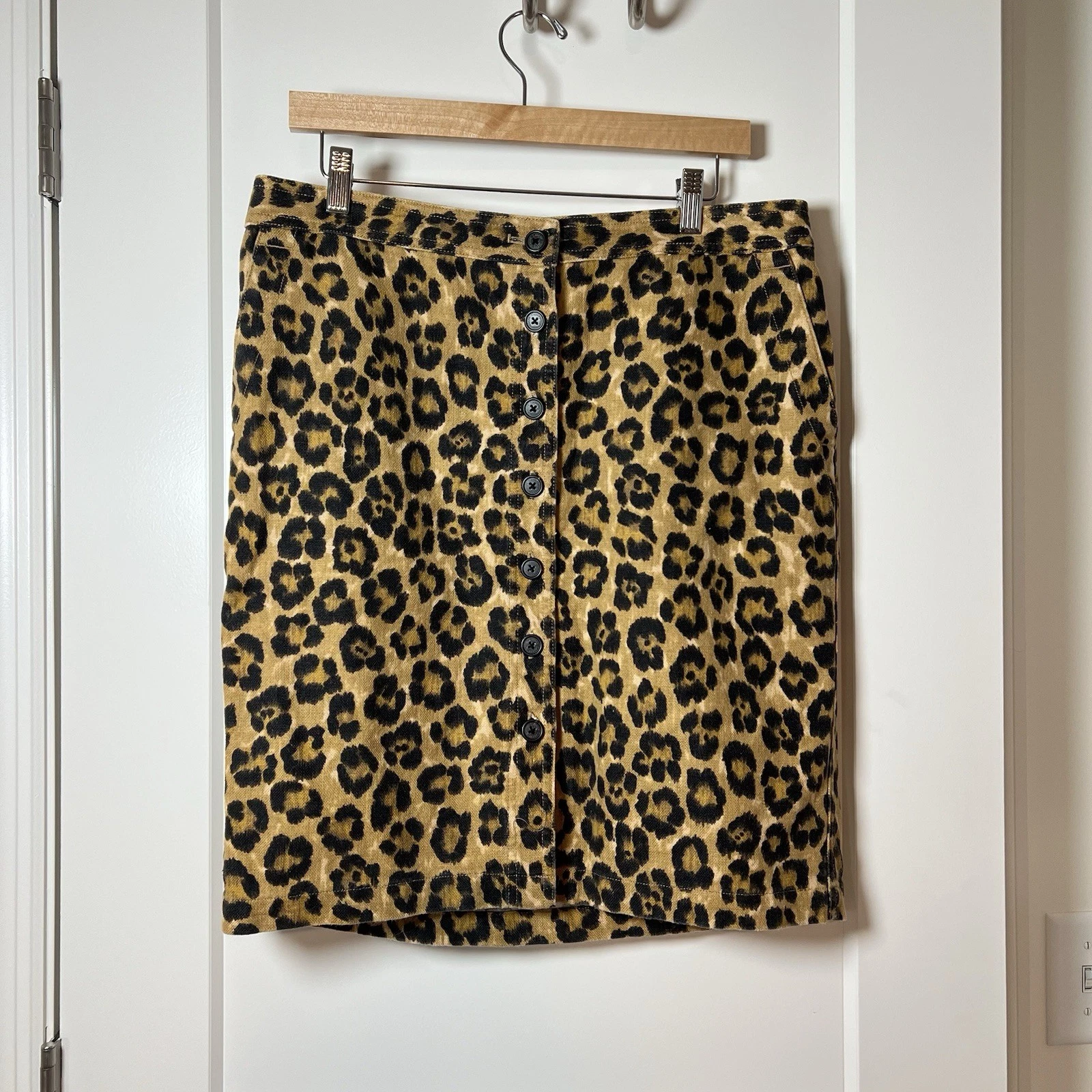 Lauren by Ralph Lauren 90s/Y2K Leopard Cat Print Linen‑Cotton Midi Skirt 🐆