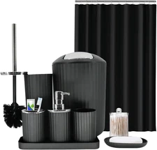 Black Bathroom Accessories Set, 9-Piece Bathroom Accessory Sets Complete with Tr