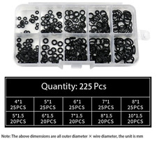 225pc Assorted O RING SET Black Rubber Seals Sink Tap Washers Plumbing Air Gas