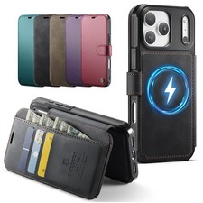 For iPhone 17 Pro Max Air 17e 16 15 14 13 12 Mag Safe Leather Flip CardSlot Case