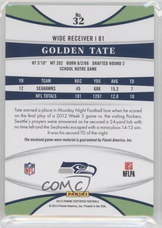 2013 Certified Materials Mirror Red /199 Golden Tate #32 - Image 2 of 2