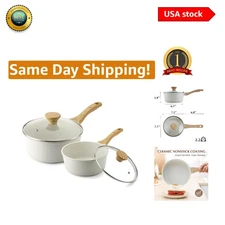 Durable White Ceramic Nonstick Cooking Pot Set - 2.0 + 2.5QT for Every Kitchen