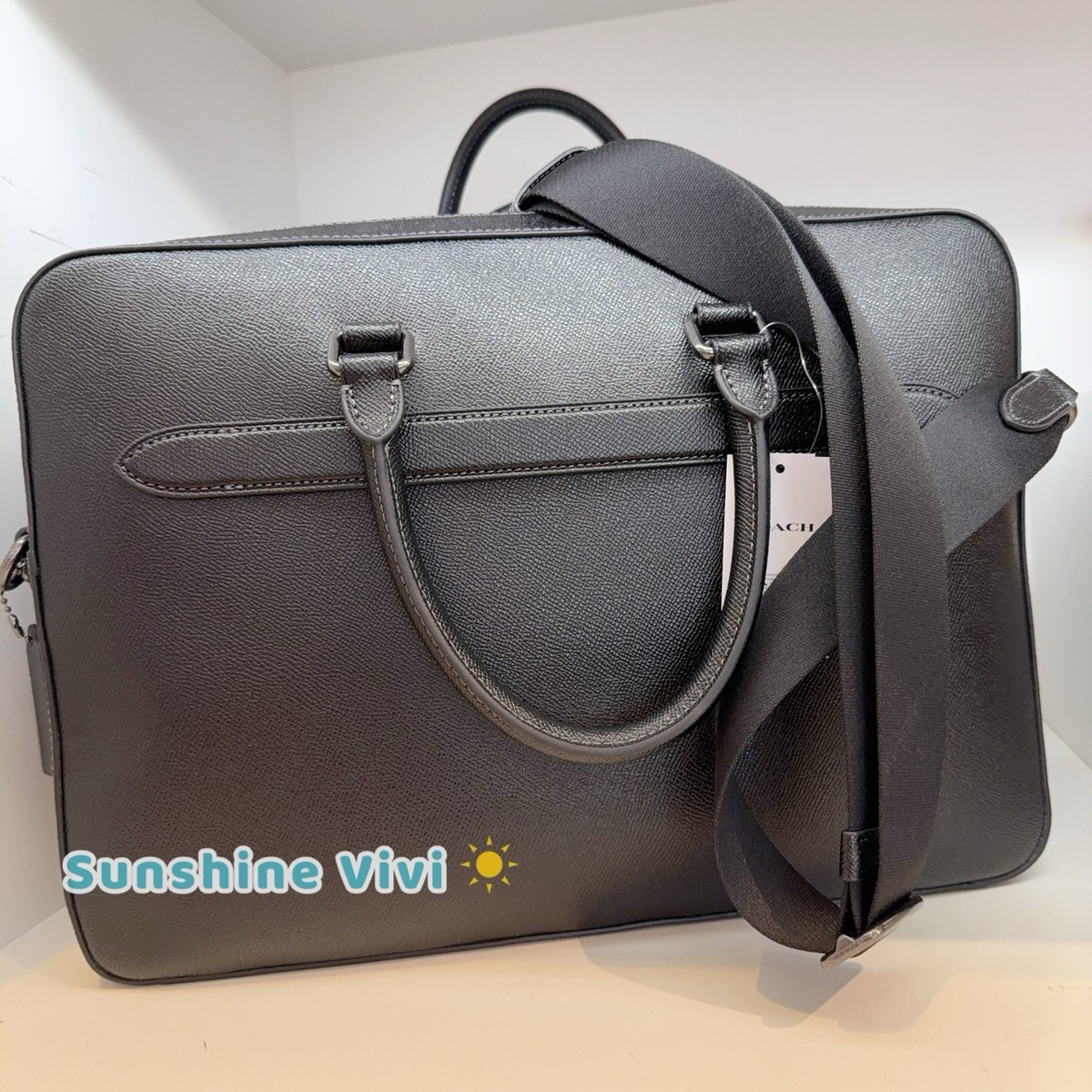 NWT Coach Ethan Slim Brief for laptop Crossgrain leather Gunmetal