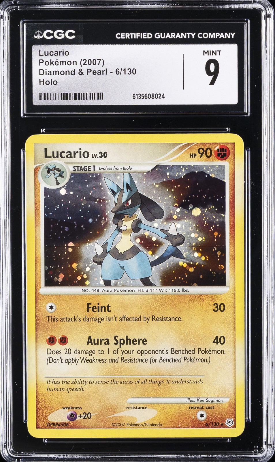 2007 POKEMON DIAMOND & PEARL HOLO #6/130 LUCARIO CGC 9