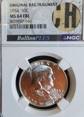 1954 Franklin Half Dollar 50c NGC MS64 FBL Original Bag Fragment! COOL FRAGMENT