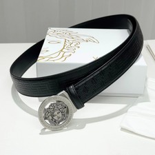 Versace Medusa Buckle Leather Belt Greek Key Pattern NEW