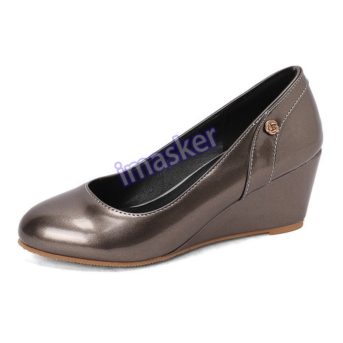 Women Patent Leather Slip On Ofiice High Heels 7CM Wedge Shallow Pumps - Picture 24 of 24