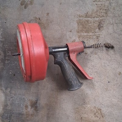 RIDGID Power Spin Handheld Drain Snake 25 ft Cable Red Drain Cleaning Tool