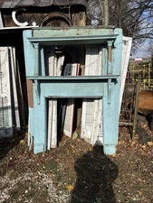 Antique 1800s Pennsylvania  Farm House Fireplace Mantle Columns Shabby Blue