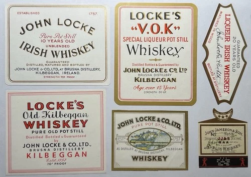 Ireland John Locke Irish Whiskey Vintage Bottle Labels Unused Advertising EIRE