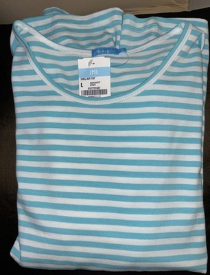 J McLaughlin Sinclair Top Tee In Blazer Stripe  Aqua & White Size L Orig $118