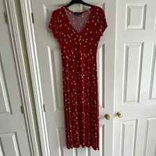 Red & White Polka Dot V-Neck Short Sleeve Midi A-Line Dress Size 12