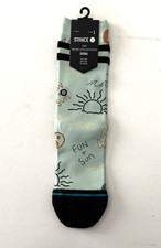 Stance Kids Blue Crew Polyester Cushion Wade Outdoor Fun Sun Casual Socks Sz L
