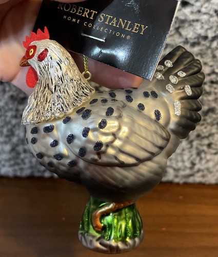 Robert Stanley Grey Chicken Hen Glass Christmas Holiday Tree Ornament NEW Farm