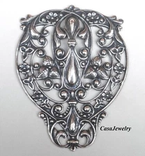 #4108 ANTIQUED .925 STERLING SILVER PLATED FILIGREE SHIELD COMPONENT- 1 Pc