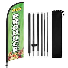 8FT Fresh Produce Advertising Feather Flag Banner with Pole and Ground Stake