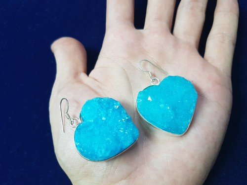 Orecchini Cuore in Argento 925 ed Agata Blu-Heart Earrings Sterling Silver Agata - Foto 4 di 4
