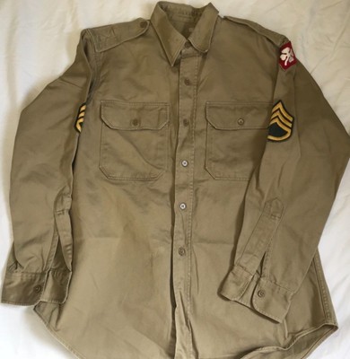 Vintage Army FATIGUE SHIRT KHAKI COTTON 
