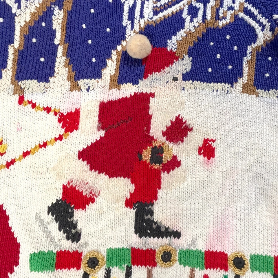 VTG Berek Womens Hand Knit Sweater Size L 3D Christmas Santa Pima Cotton - Image 2 of 4