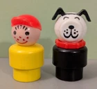 Fisher Price Little People - Happy Freckles Boy w/ Hat & Dog Lot - Vintage Toys