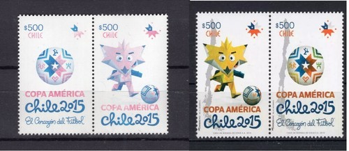 CHILE 2015 COPA AMERICA futbol fantastic COLOR PROOF "faded" single pair MNH