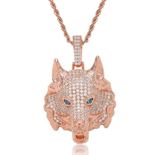Hip Hop Jewelry Creative Wolf Head Pendant Necklace Gold Filled CZ Zircon Bling - Picture 7 of 11