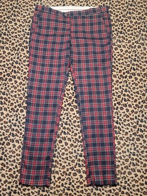 Barabas Navy Red Golf Pants Mens 34 CP67# Plaid Slim Fit