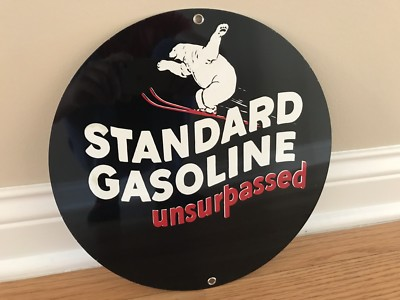 #ad #ad Standard Unsurpassed Gasoline Oil Gas Zerolene round sign Reproduction Rare $23.00
