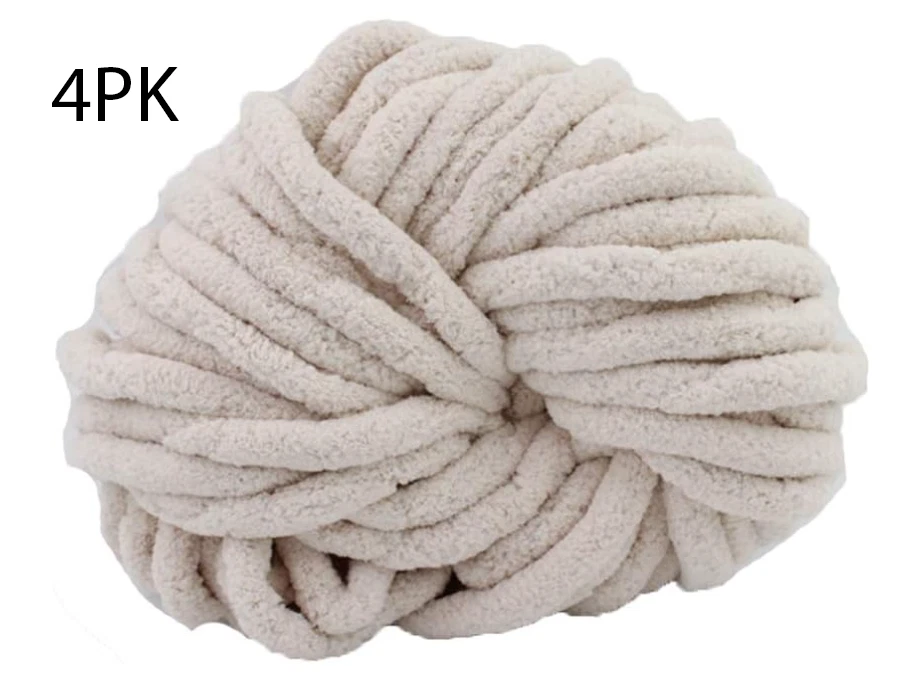 4PK Oatmeal Chenille Chunky Yarn Jumbo Fluf Thick Knit Blanket Crochet Amigurumi