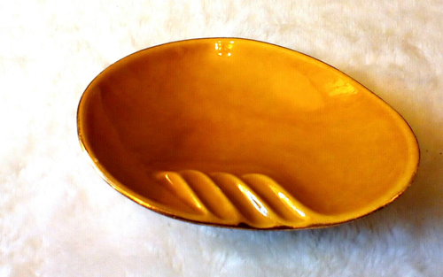 VINTAGE ASHTRAY CERAMIC AMBER MUSTARD   7" x 5.5" MCM BOHO RETRO TIKI BAR DECOR - Picture 3 of 11
