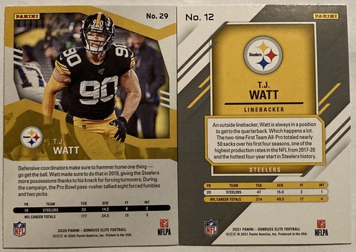 Lot of 2 TJ Watt 2020 Panini Donruss Elite + 2021 Donruss Elite - Picture 2 of 2