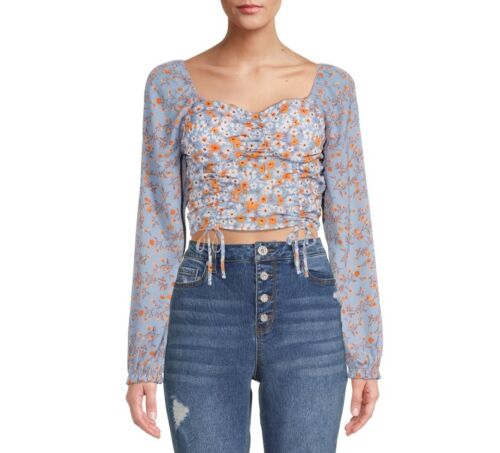 Madden NYC Junior's Shirred Print Peasant Top Size M 7-8