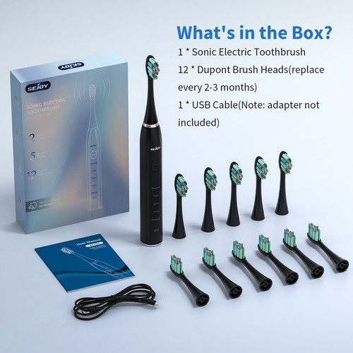 SEJOY Sonic Electric Toothbrush for Adults Kid with 12 Brush Heads 5 Modes Timer - Picture 15 of 15