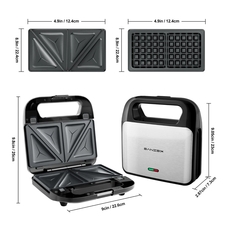 750W 2-in-1 Sandwich & Waffle Maker, Removable Non-Stick Plates - Image 2 of 4