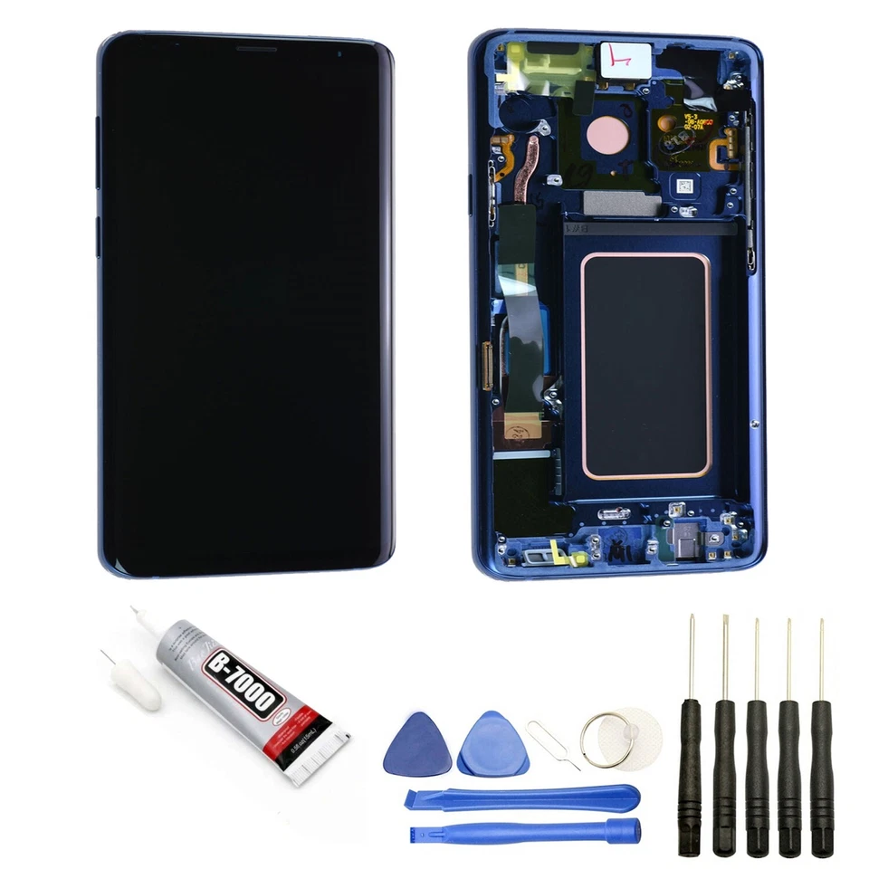 VITRE + ECRAN LCD SUR CHASSIS POUR SAMSUNG GALAXY S9 G960F BLEU OUTILS - Photo 1/1