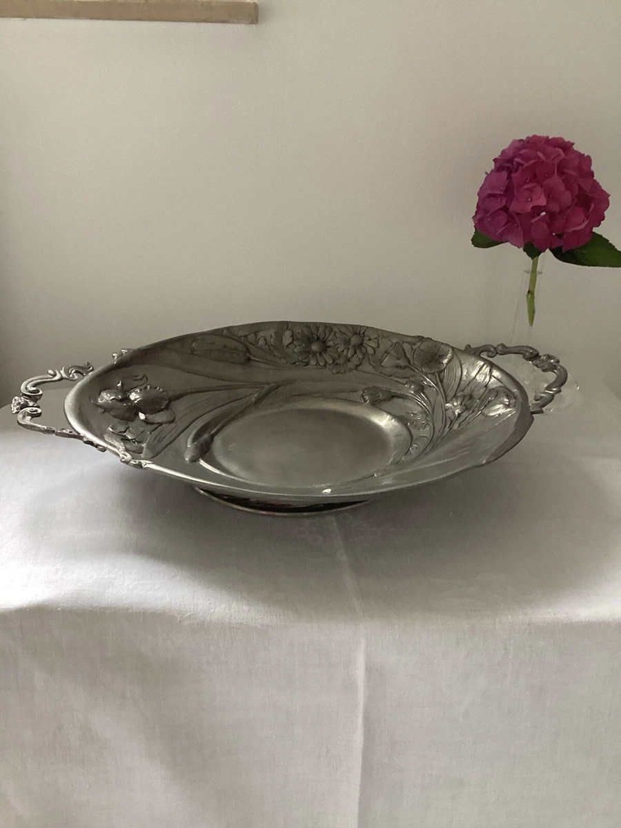 Antik Zink Tablett, Speiseservice Obstschale mit Griffen aus Frankreich.