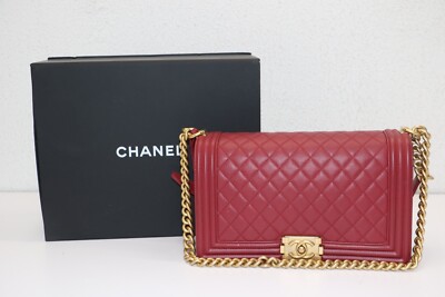 【ヴィンテージ】Rank:S☆Chanel Dark Red Medium Boy Series20 CHANEL Boy Bag Medium Dark Red Aged Gold HW Chain lambskin