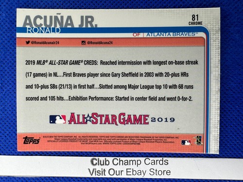 2019 #81 Ronald Acuña Jr Topps actualización cromada béisbol All Star Cup novato braves - Imagen 2 de 2