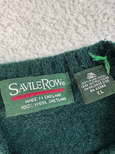 Savile Row Mens 100% Wool Shetland Argyle Long Sleeve Pullover Green Sweater XL - Picture 3 of 5