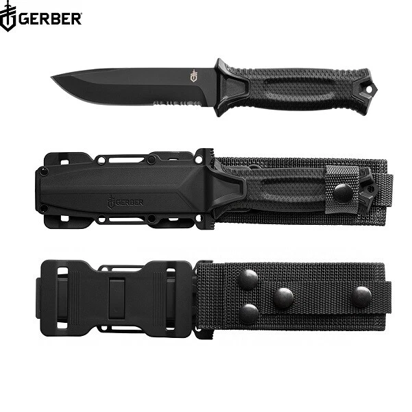 GERBER STRONG ARM FIXED BLADE SURVIVAL KNIFE MODULAR MOLLE SERRATED BLADE BLACK